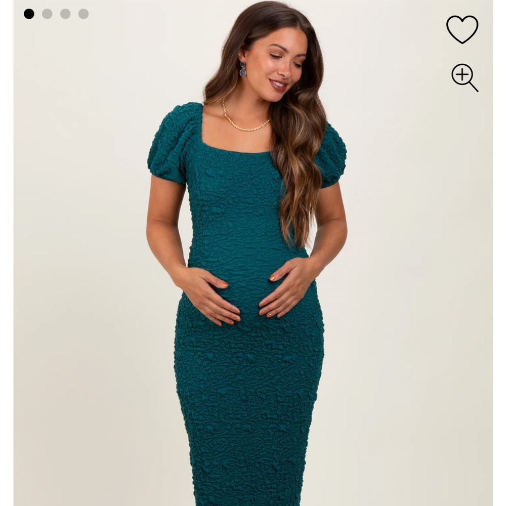 Textured Puff Sleeve Maternity Midi Dress